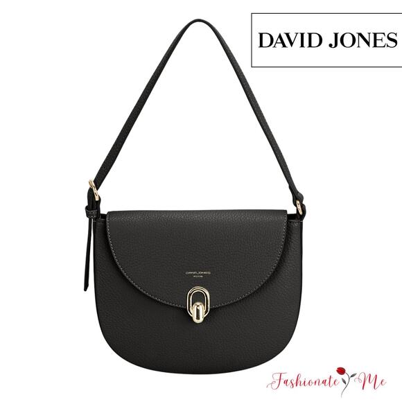 David Jones PU Leather Metal Buckle Adjustable Strap Shoulder Bag | Black - Picture 1 of 6